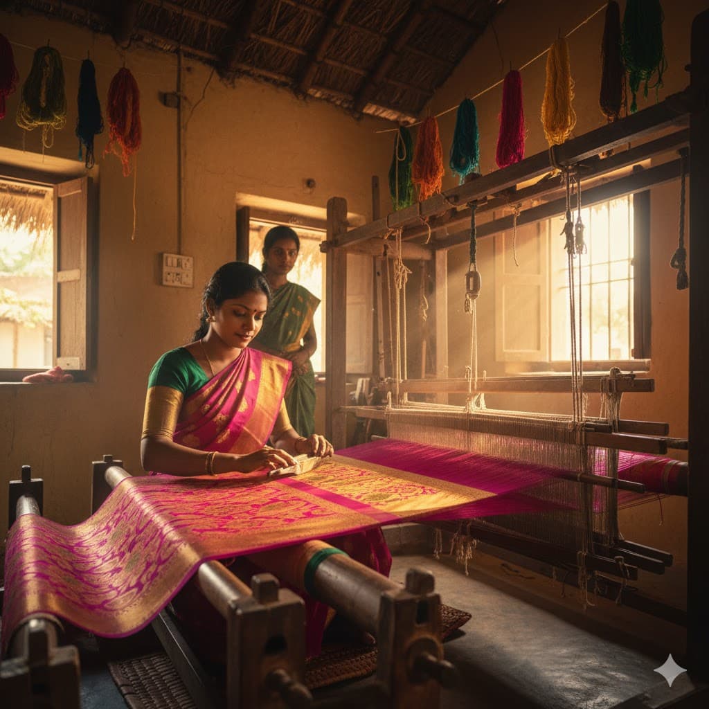 Sungudi Silk Weaving
